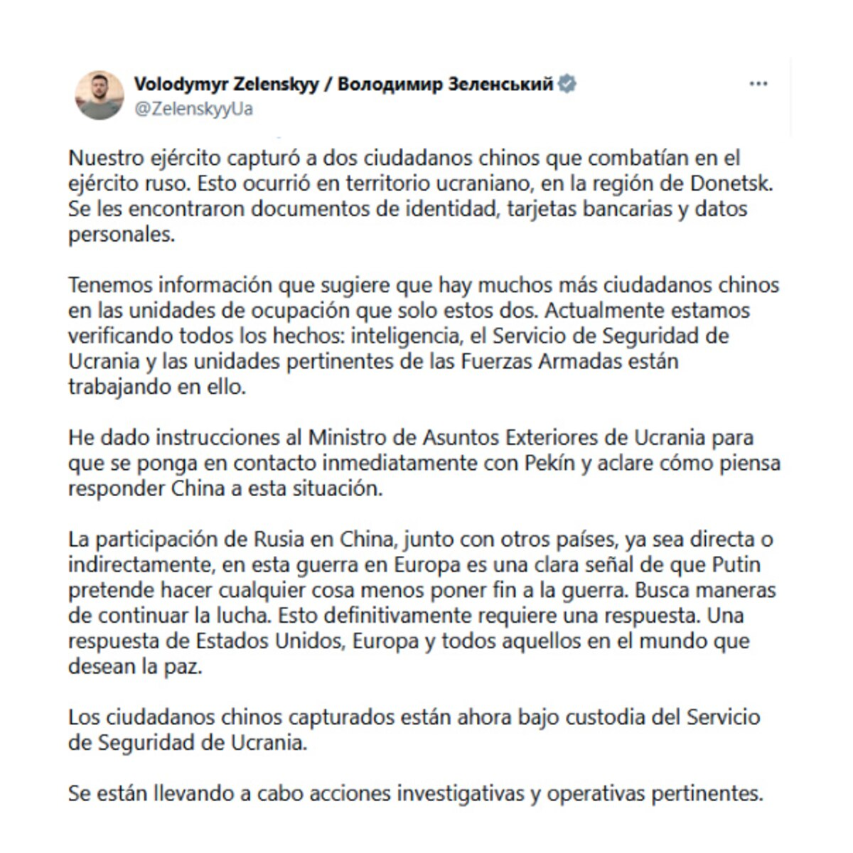 TWEET DE ZELENSKI